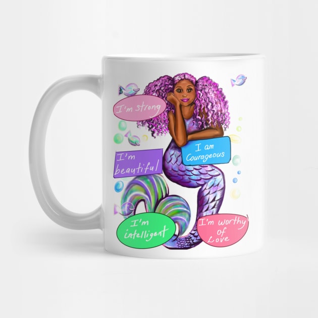 African American mermaid with positive daily affirmation quotes,motivational inspirational by Artonmytee